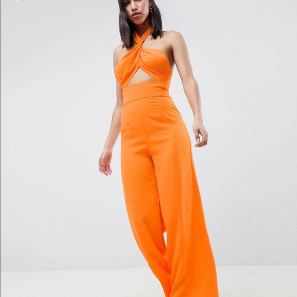 orange cut out jumpsuit